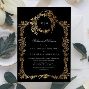 Premium Black Monogram Gold Wappen Probe Dinner Einladung
