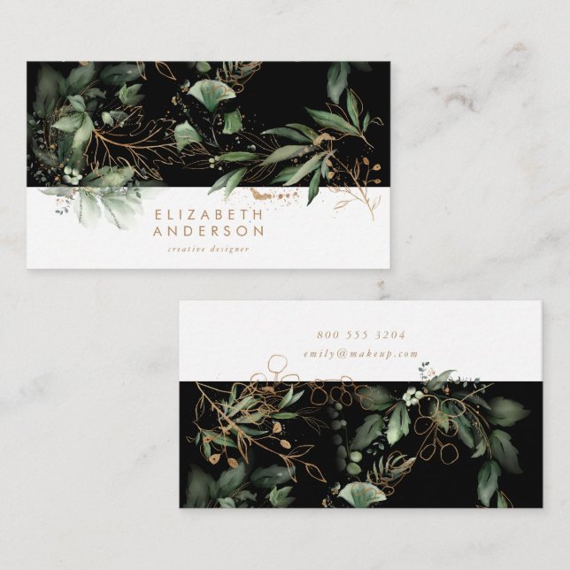 Premium Black Onyx Modern Eucalyptus Corporate Visitenkarte (Vorne/Hinten)