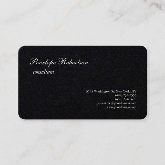 Premium Black Schlicht Minimalistisch Classic Desi Visitenkarte (Vorderseite)