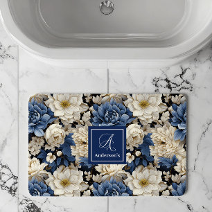 Premium Blau Weiße Blumen Badezimmer-Matte mit ind Badematte
