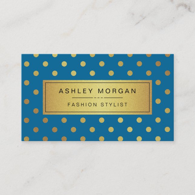 Premium Blue and Gold Glitzer Polka Dots Visitenkarte (Vorderseite)