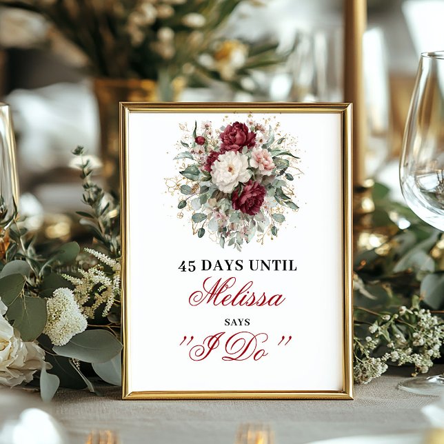 Premium Blush Burgundy Countdown-Schild Poster (Premium Blush Burgundy Countdown Sign Poster)