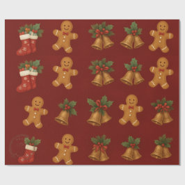 Premium Christmas Wrap – Gingerbread & Bells Geschenkpapier