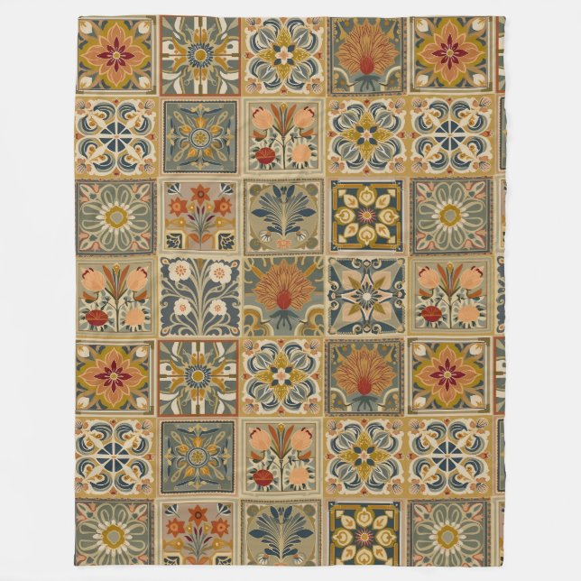 Premium dekoriert Blumenmosaik Fleece Blanket (Vorderseite)