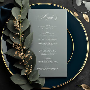 Premium Elegante Calligraphie Gray Green Wedding Menükarte