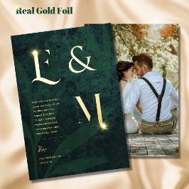 Premium Emerald Green Gold Monogram FOTO Hochzeit Folieneinladung