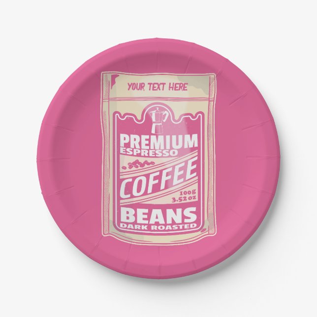 Premium Espresso Kaffeebohnen Rosa Pop Kunst Pappteller (Vorderseite)
