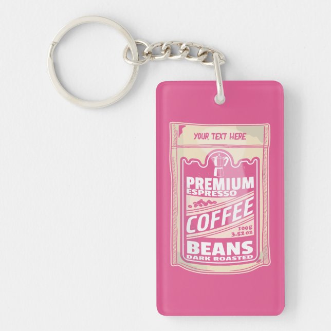Premium Espresso Kaffeebohnen Rosa Pop Kunst Schlüsselanhänger (Vorderseite)