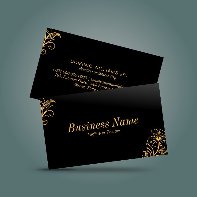 Premium Floral Business Card - Schwarz | DP7 Visitenkarte (floral elegant floral flower design premium looking best business card custom template )