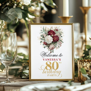 Premium florale blasse Burgunderrot 80. Geburtstag Poster