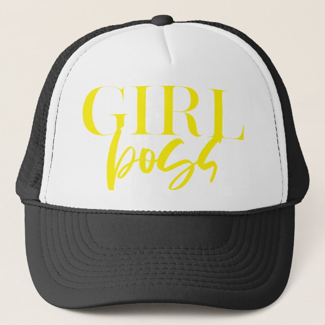 Premium | Girl Boss | Gelber Text Moderner Ultra Truckerkappe (Vorderseite)
