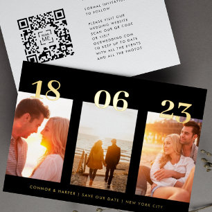 Premium GOLD Drei Foto QR CODE Save The Date Folieneinladung