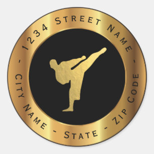Premium Gold Karate Rücksendeadresse Runder Aufkleber