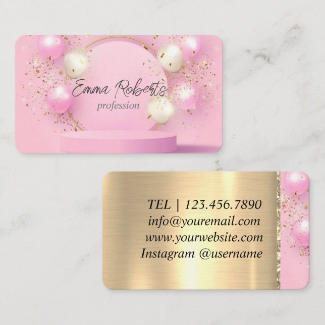 Premium Golden Pink Balloons Visitenkarte (Vorne/Hinten)