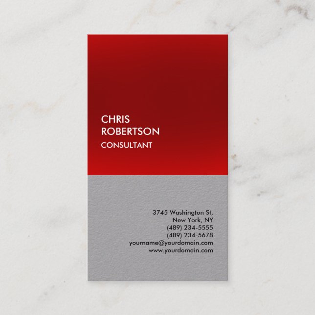 Premium Gray Red Special Moderne Minimalistische Visitenkarte (Vorderseite)