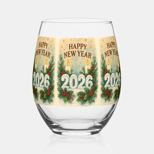 premium happy new year 2026 weinglas ohne stiel (Vorderseite)