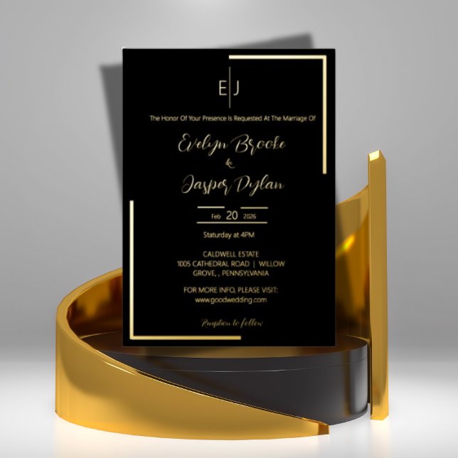 Premium Imitats Gold Moderne Typografie Black Wedd Folieneinladung (Von Creator hochgeladen)