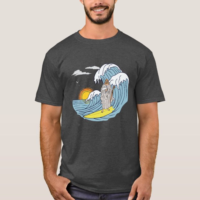 Premium Jesus Surfing - T-shirt en détresse (Devant)
