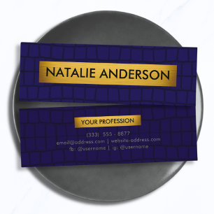 Premium Krokodilleder-Struktur Navy Blau & Gold Mini Visitenkarte