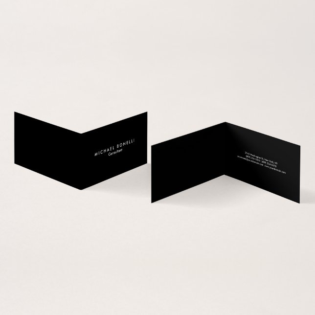 Premium L,nen Schwarz-weiß Minimalistisch geklappt Visitenkarten (Innenseite und Außenseite)