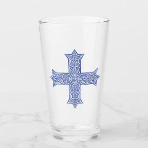 Premium Lapis Blau Koptisches Kreuz Kunst Glas