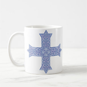 Premium Lapis Blau Koptisches Kreuz Kunst Kaffeetasse
