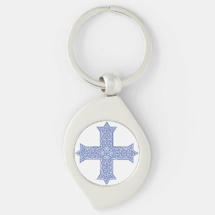 Premium Lapis Blau Koptisches Kreuz Kunst Schlüsselanhänger
