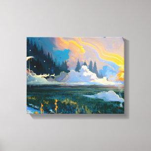 Premium-Leinwand mit Fantasy-Landschaft (Glanz) Leinwanddruck