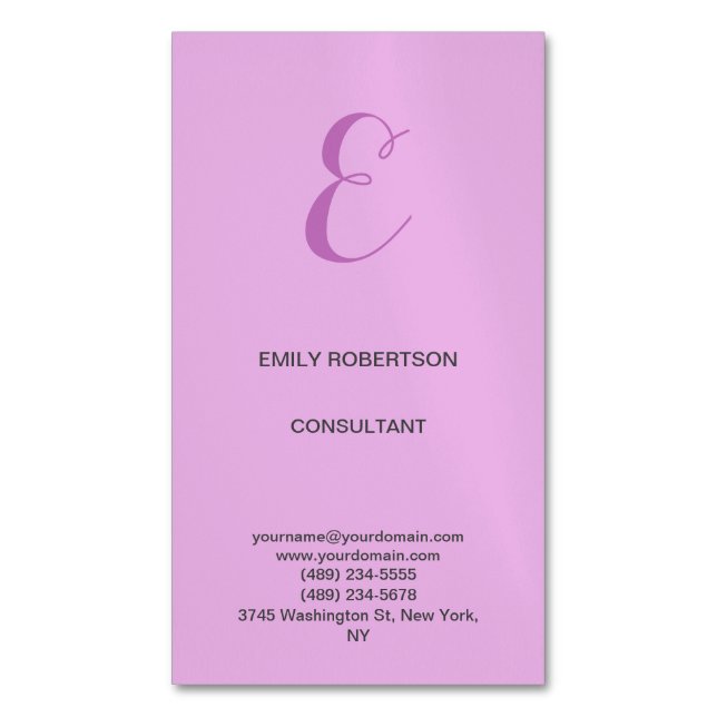 Premium Linen Monogram, Initial Orchid & Lilac Magnetische Visitenkarte (Vorderseite Vertikal)
