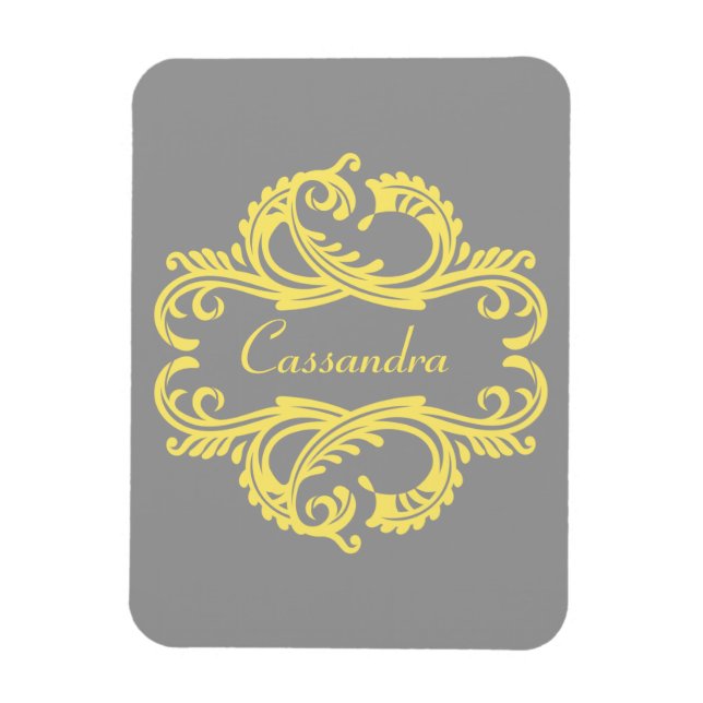 Premium Magnet für Gelben Chic Damask (Vertikal)