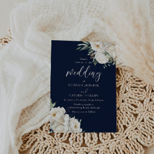 Premium Midnight Navy & White Floral Wedge Einladung