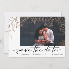 Premium | Modernes Black Forever Foto Gold Floral Save The Date