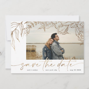Premium   Modernes White Forever Foto Gold Floral Save The Date