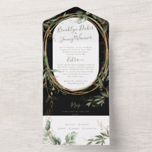 Premium Onyx Black Greenery Eucalyptus Wedding All In One Einladung