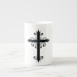 Premium Ornamentales Geschnitztes Kreuz Kunst Prozellantasse