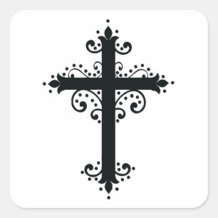 Premium-Ornamentales geschnitztes Kreuz Kunstwerk Quadratischer Aufkleber