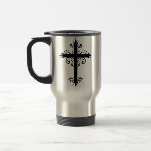 Premium-Ornamentales geschnitztes Kreuz Kunstwerk Reisebecher