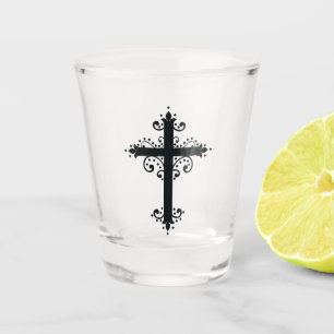 Premium-Ornamentales geschnitztes Kreuz Kunstwerk Schnapsglas