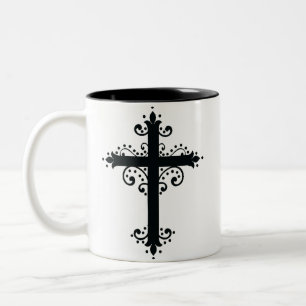 Premium-Ornamentales geschnitztes Kreuz Kunstwerk Zweifarbige Tasse