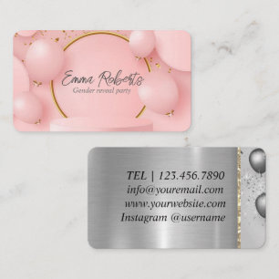 Premium Pink Balloons Gender Reveal Party Visitenkarte