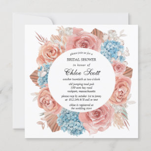 Premium Pink Rose Blue Hydrangea Brautparty Einladung