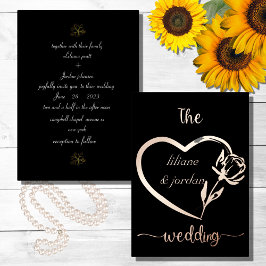 Premium Real Gold Elegante Monogram Black Foil in Folieneinladung