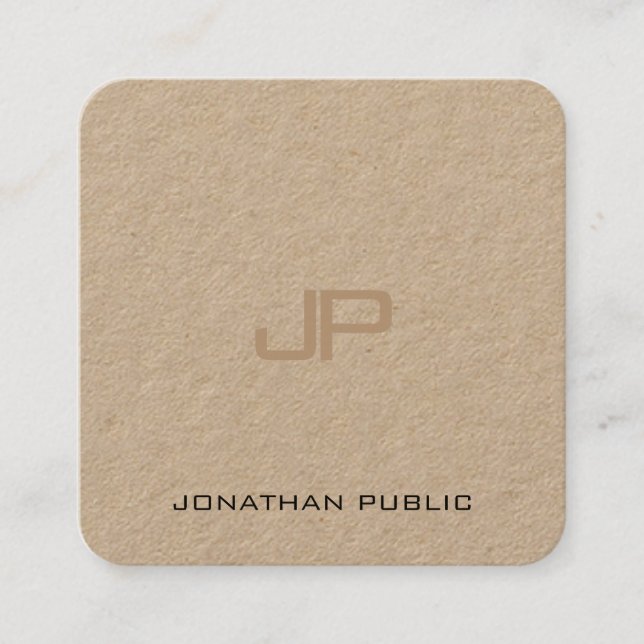Premium Real Kraft Paper Monogram Template Modern Quadratische Visitenkarte (Vorderseite)