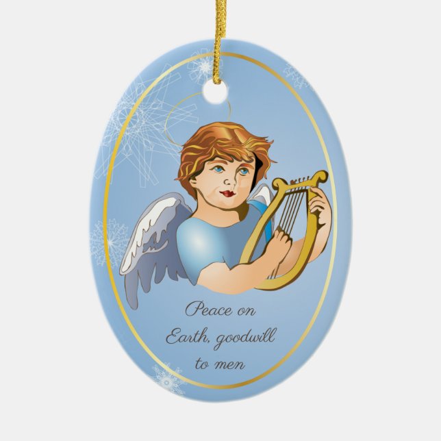 Premium Round Ornament, Angel Boy Keramik Ornament (Vorne)