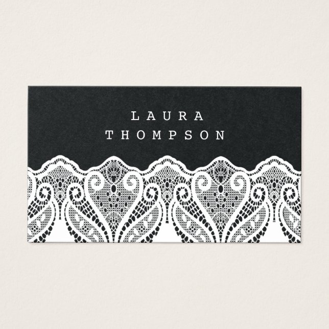 Premium Schwarz-weiß Lace Ladys Business Cards (Vorderseite)