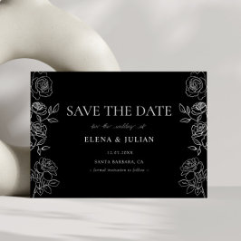 Premium Schwarze und Weiße Französische Rosen Hoch Save The Date