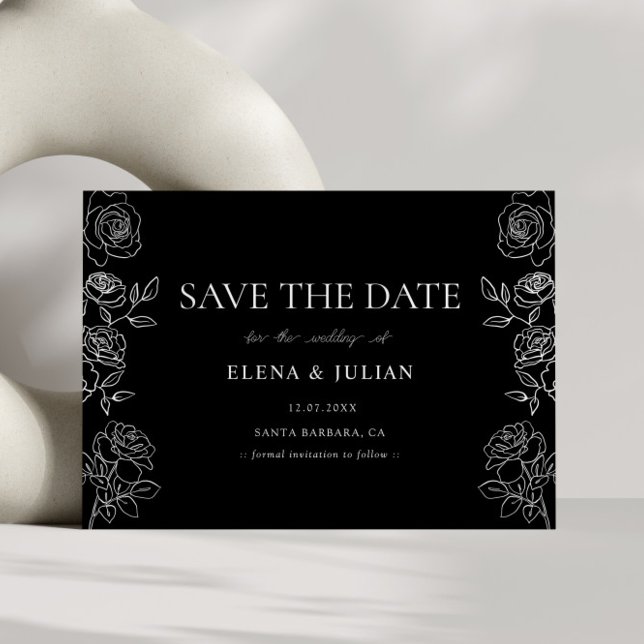 Premium Schwarze und Weiße Französische Rosen Hoch Save The Date (Von Creator hochgeladen)