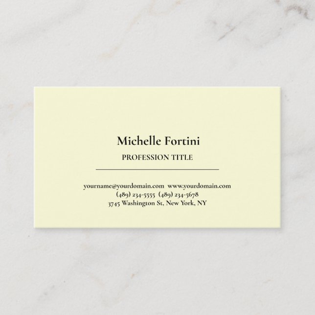 Premium Silk Elegant Schlicht hellgelb Minimalisti Visitenkarte (Vorderseite)