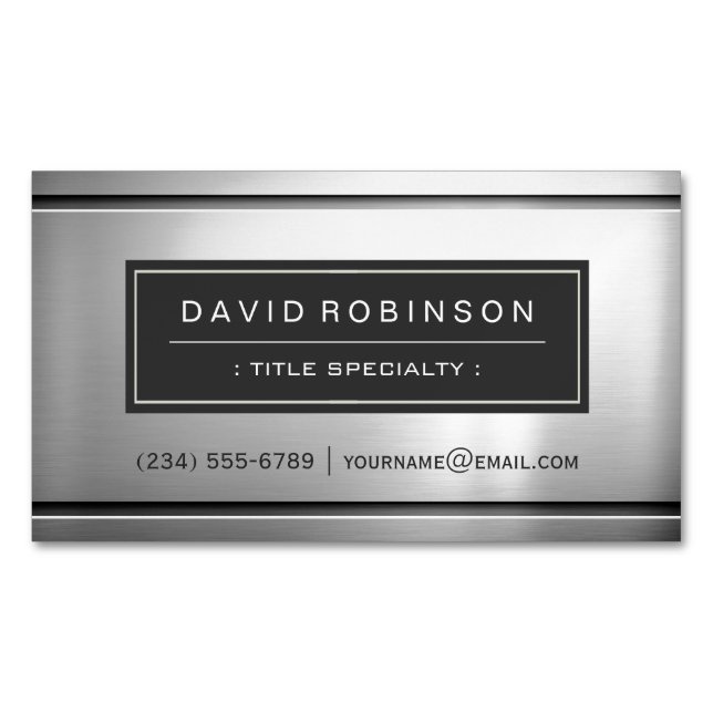 Premium Silver Metallic Stainless Steel Look Magnetische Visitenkarte (Vorderseite)