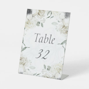 Premium Weiße Florale Botanische Hochzeitstischnum Sockelschild